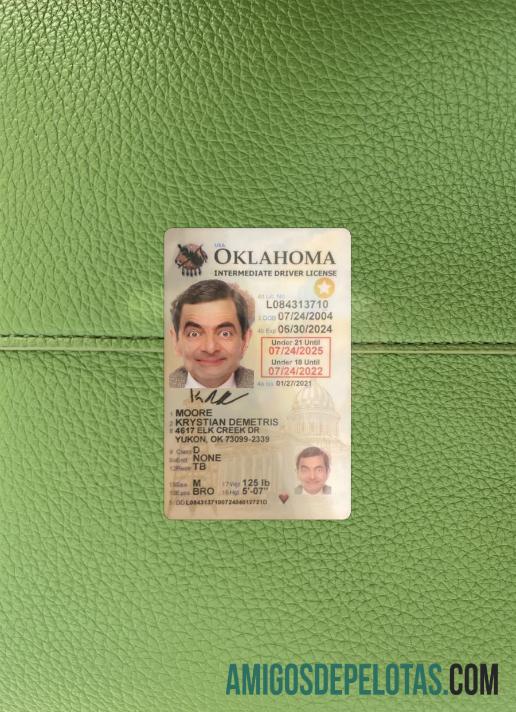 EUA Oklahoma Carteira de motorista menor de 21 anos fotolook frente modelo